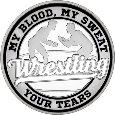 White "Wrestling" with Black Outer Circular Borders